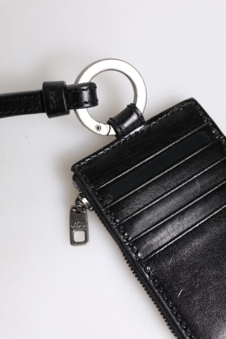 Black Leather Logo Embossed Lanyard Card Holder Wallet - Image 5