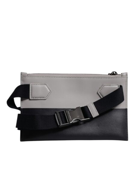 Black White Leather Logo Embossed Crossbody Bag - Image 5