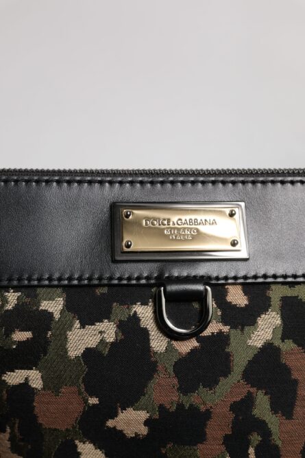 Multicolor Leopard Jacquard Print Logo Plaque Pouch Bag - Image 6