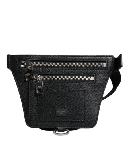 Black Calfskin Logo Plaque Belt Waist Men Fanny Pack Bag - Image 2