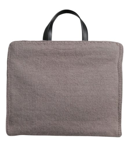 Grey Alpaca Wool Logo Plaque Tote Shoulder Bag - Image 5