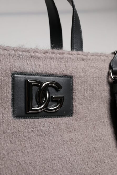 Grey Alpaca Wool Logo Plaque Tote Shoulder Bag - Image 6