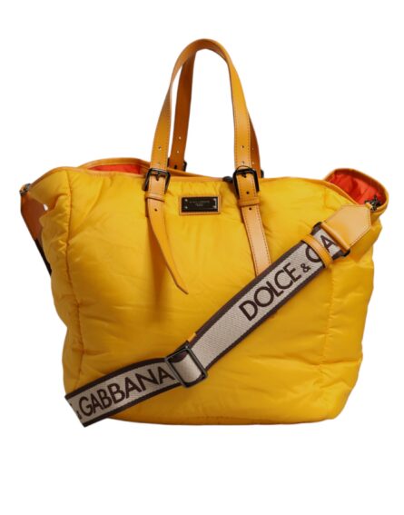 Yellow Orange Nylon Logo Plaque Hand Shoulder Duffle Bag - Image 3