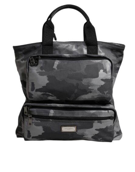 Gray Camo Cotton Multiple Compartments Tote Bag - Image 2