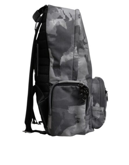 Gray Cotton Camouflage Logo Plaque Backpack Bag - Image 4