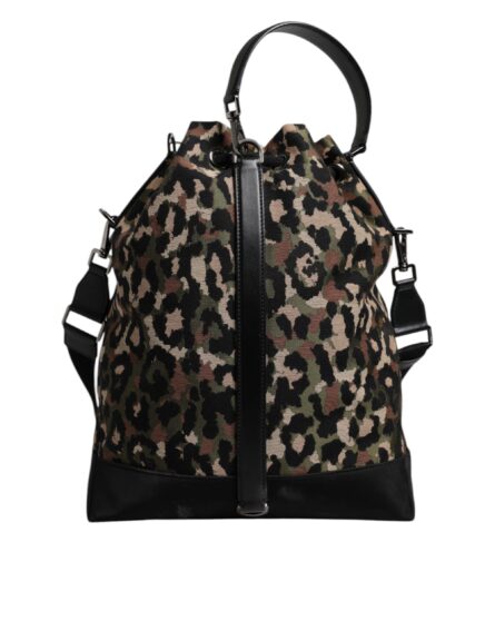 Multicolor Leopard Cotton Shoulder Bucket Bag - Image 6