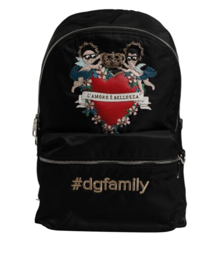 Black Nylon #DGFAMILY Embellished Backpack VULCANO Bag - Image 2