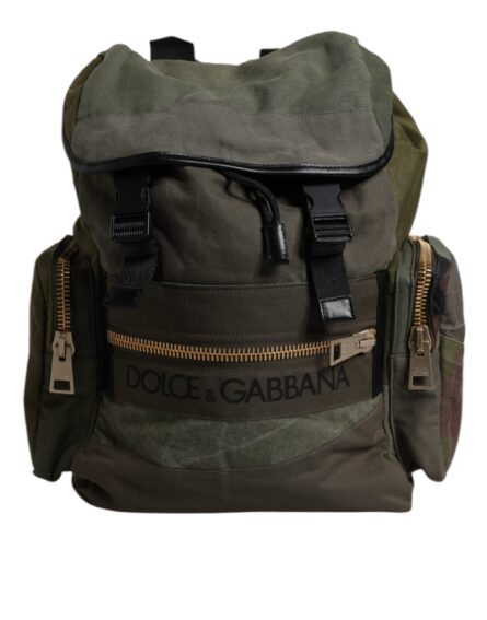 Military Green Patchwork School Backpack Bag - Image 5