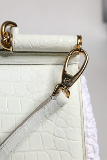 White Rafia Leather Top Handle Crossbody Bag - Image 8