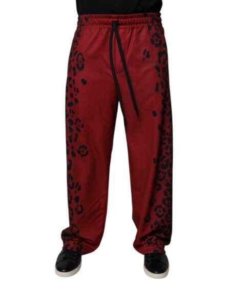 Red Leopard Print Polyester Men Jogger Pants - Image 2