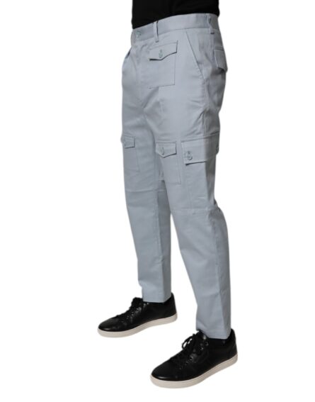 Light Blue Cotton Cargo Tapered Pants - Image 3