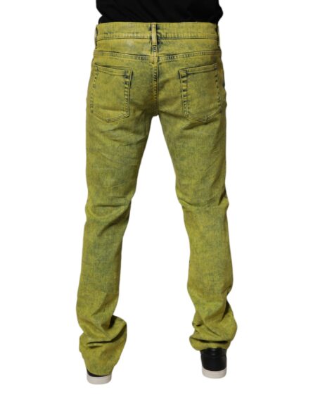 Yellow Cotton Stretch Skinny Men Denim Jeans - Image 4