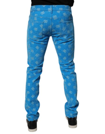 Blue Logo Monogram Cotton Skinny Denim Jeans - Image 4