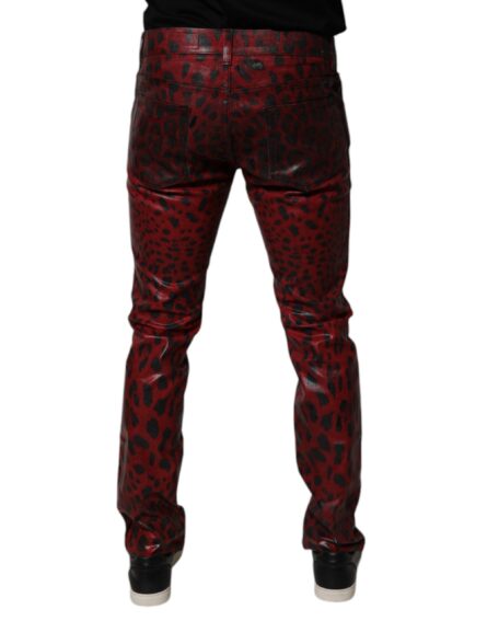 Red Leopard Cotton Skinny Men Denim Jeans - Image 4