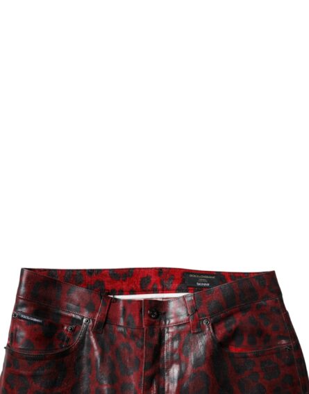 Red Leopard Cotton Skinny Men Denim Jeans - Image 5