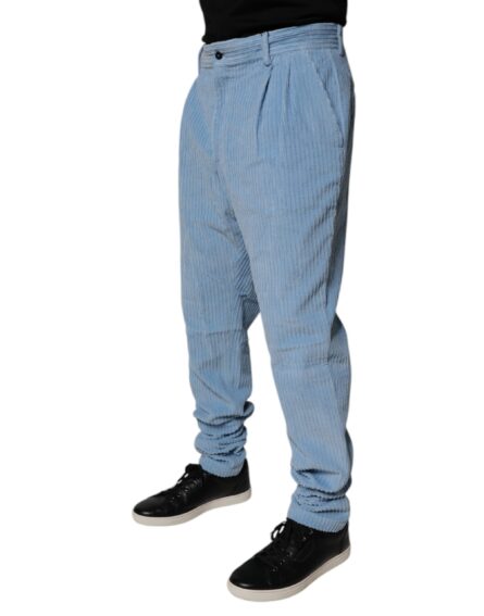 Light Blue Corduroy Cotton Skinny Denim Jeans - Image 3