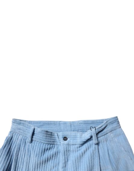 Light Blue Corduroy Cotton Skinny Denim Jeans - Image 5