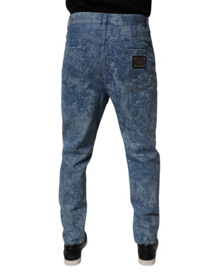 Blue Tie Dye Cotton Skinny Men Denim Jeans - Image 4