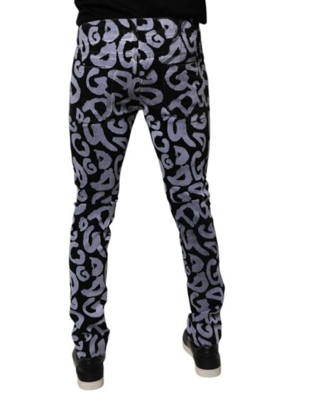 Black Logo Monogram Cotton Skinny Denim Jeans - Image 4