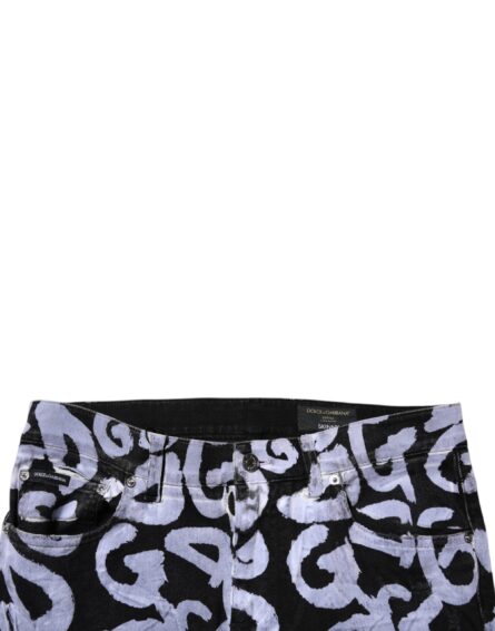 Black Logo Monogram Cotton Skinny Denim Jeans - Image 5