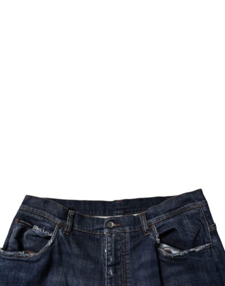 Dark Blue Tattered Wide Leg Men Denim Jeans - Image 5
