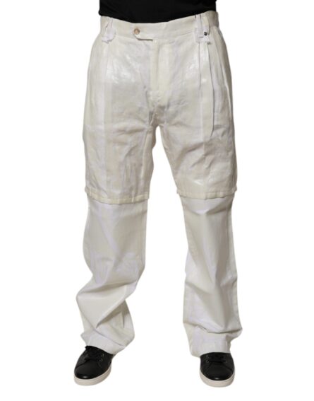 White Linen Mid Waist Straight Men Denim Jeans - Image 6