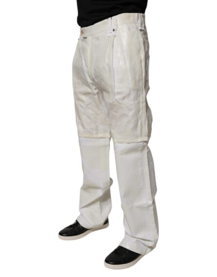 White Linen Mid Waist Straight Men Denim Jeans - Image 8