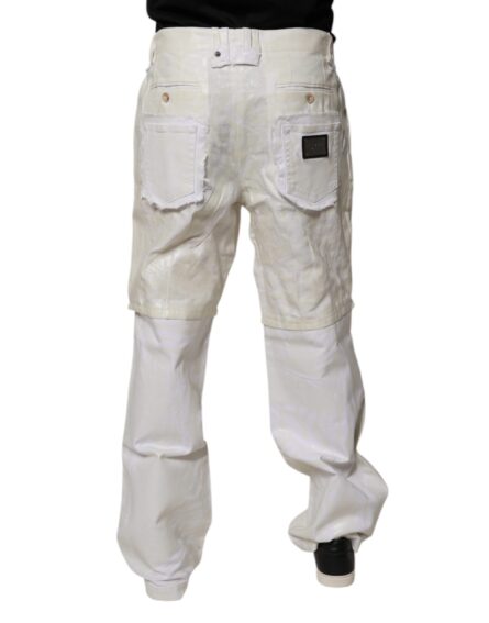 White Linen Mid Waist Straight Men Denim Jeans - Image 4