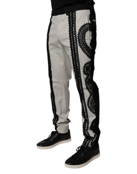 White Lace Trim Mid Waist Dress Formal Pants - Image 8