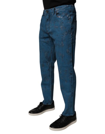 Blue Tie Dye Cotton Skinny Men Denim Jeans - Image 9