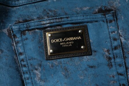 Blue Tie Dye Cotton Skinny Men Denim Jeans - Image 6