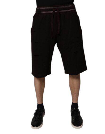Maroon Cotton Logo Plaque Men Bermuda Shorts - Image 10