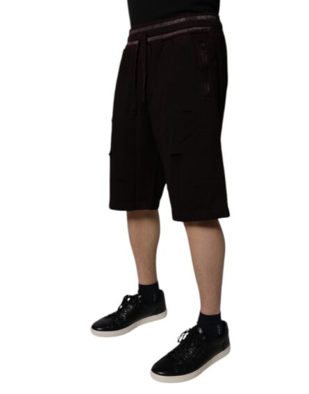 Maroon Cotton Logo Plaque Men Bermuda Shorts - Image 3