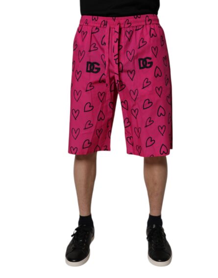 Pink Cotton Heart Print Bermuda Shorts - Image 7