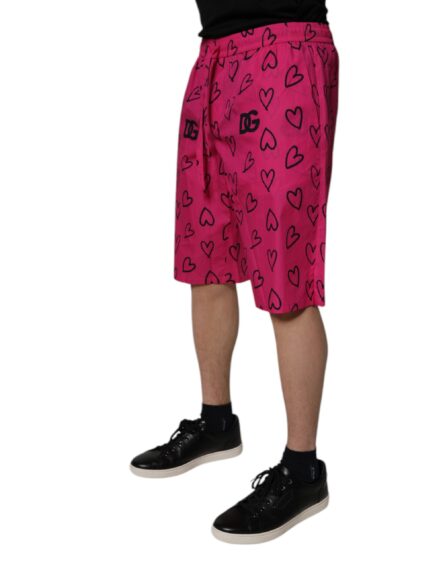 Pink Cotton Heart Print Bermuda Shorts - Image 3
