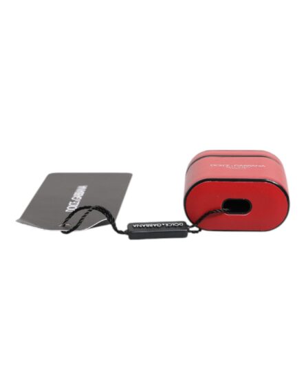 Red Calfskin Leather Logo Print Flip Holder Airpods Case - Image 9