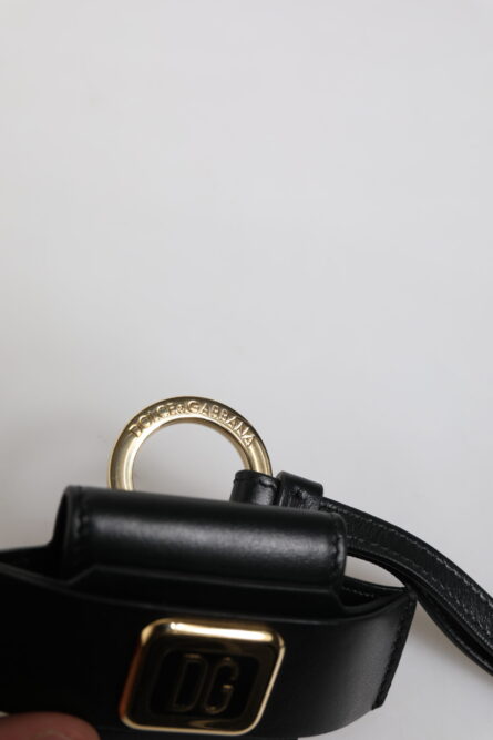 Black Leather Strap Gold Metal Logo Plaque Airpods Case - Image 7
