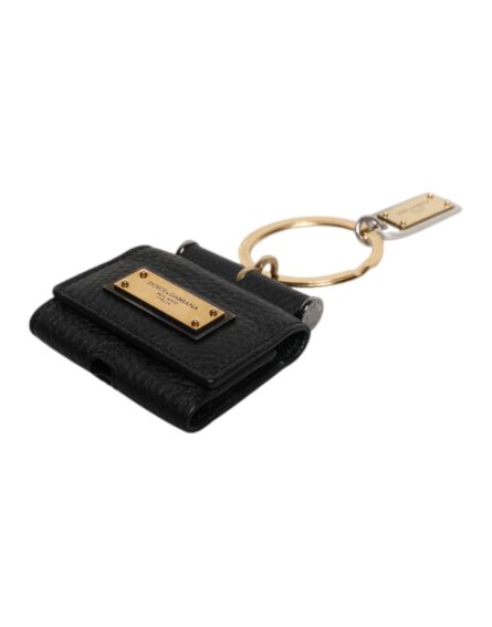 Black Leather Strap Gold Metal Logo Plaque Airpods Case - Image 6