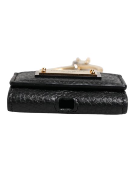 Black Leather Strap Gold Metal Logo Plaque Airpods Case - Image 7