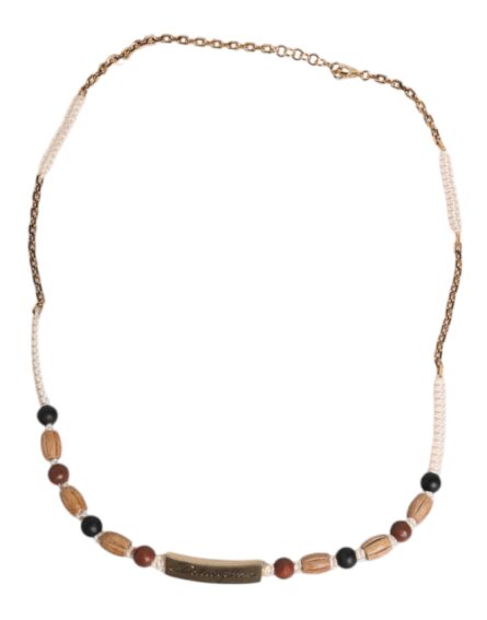 Black Gold Wooden Beaded Logo Pendant Necklace - Image 2