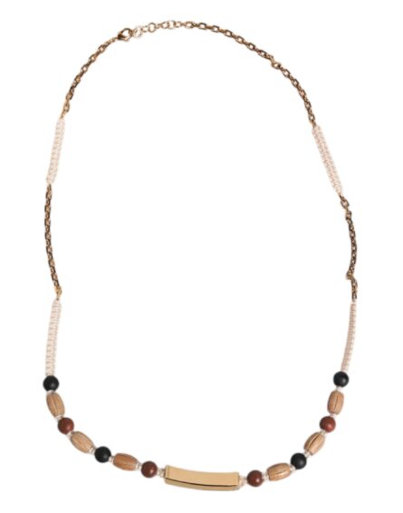 Black Gold Wooden Beaded Logo Pendant Necklace - Image 9
