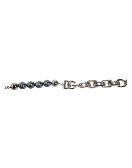 Silver Tone Chain Lobster Clasp Logo Gray Pearls Bracelet - Image 2