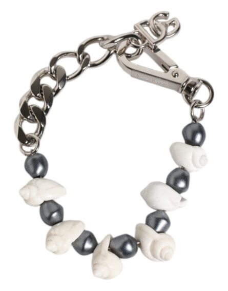Silver Tone Brass Beaded Shell DG Logo Pendant Bracelet - Image 7