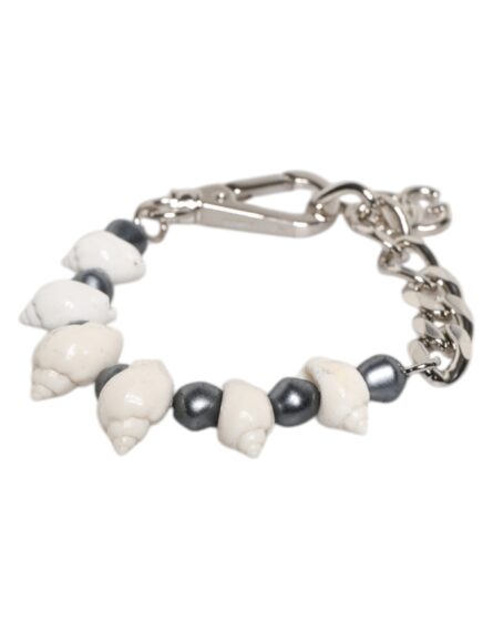 Silver Tone Brass Beaded Shell DG Logo Pendant Bracelet - Image 10