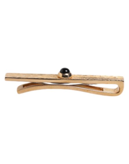 Black Sapphire Gold Tone Brass Tie Clip Bar - Image 9