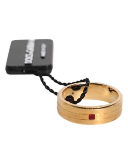 Gold Tone Brass Red Crystal DG Logo Ring - Image 2