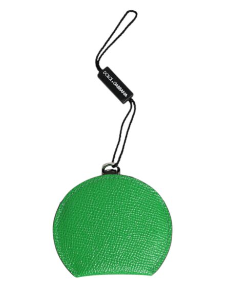 Green Calfskin Leather Round Logo Hand Mirror Holder - Image 4