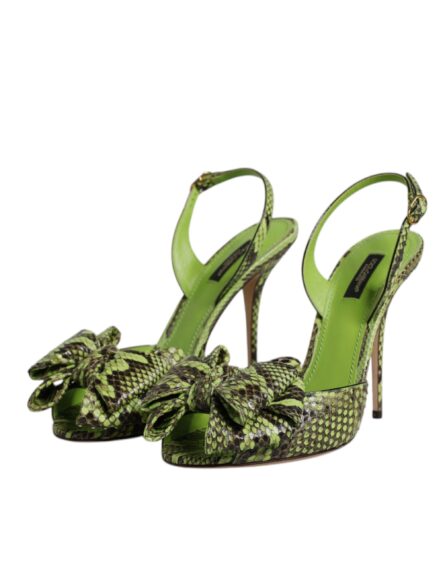 Green Python Leather Heels Sandals Shoes - Image 3