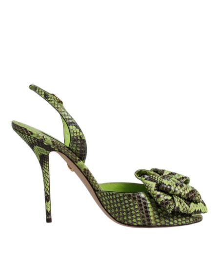 Green Python Leather Heels Sandals Shoes - Image 6
