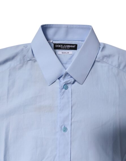Light Blue Cotton GOLD Dress Formal Shirt - Image 6